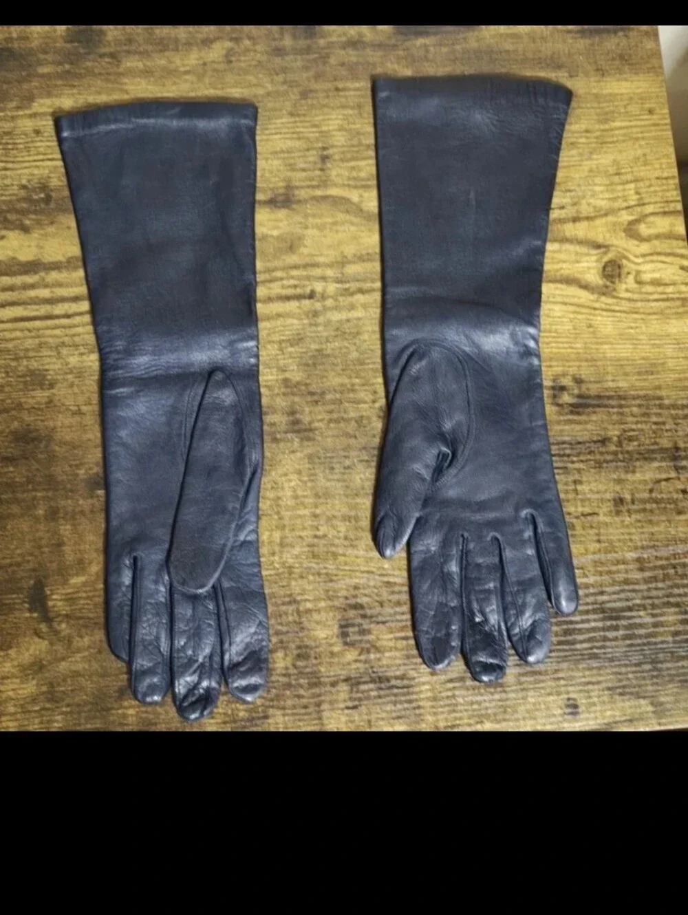 1950s/60’s Bamberger’s New Jersey Dark Navy Blue Long Leather Gloves.